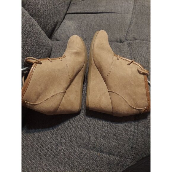 Mad Love Boots Womens 9 Ankle Booties Brown Suede Lace Up Wedge Heels Casual - Picture 6 of 11